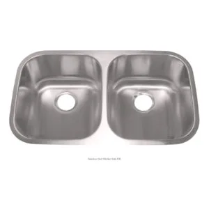 Double bowl stainless steel kitchen sink with round corners